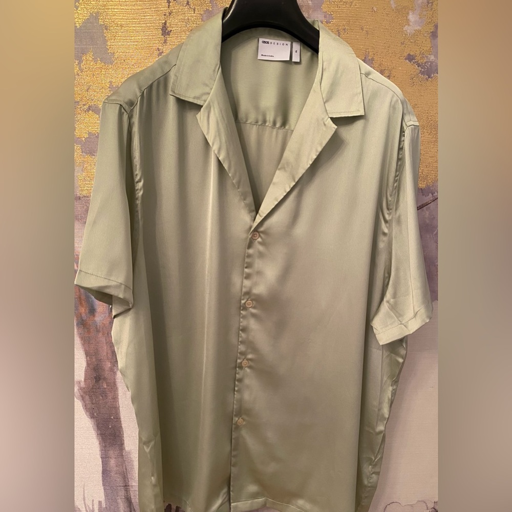 Short sleeve button down silky shirt